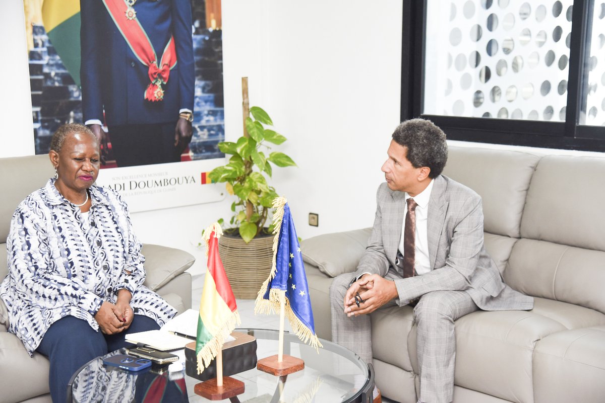 UEenguinee's tweet photo. 🤝💼 L’Amba. @XavierSticker a échangé avec la ministre de l’Éducation nationale @Bintou_Keita31, sur le renforcement de la formation professionnelle, notamment dans les métiers des mines. L’UE poursuit son engagement pour développer les compétences locales et l’emploi des jeunes. https://t.co/gNRqnN6c4O