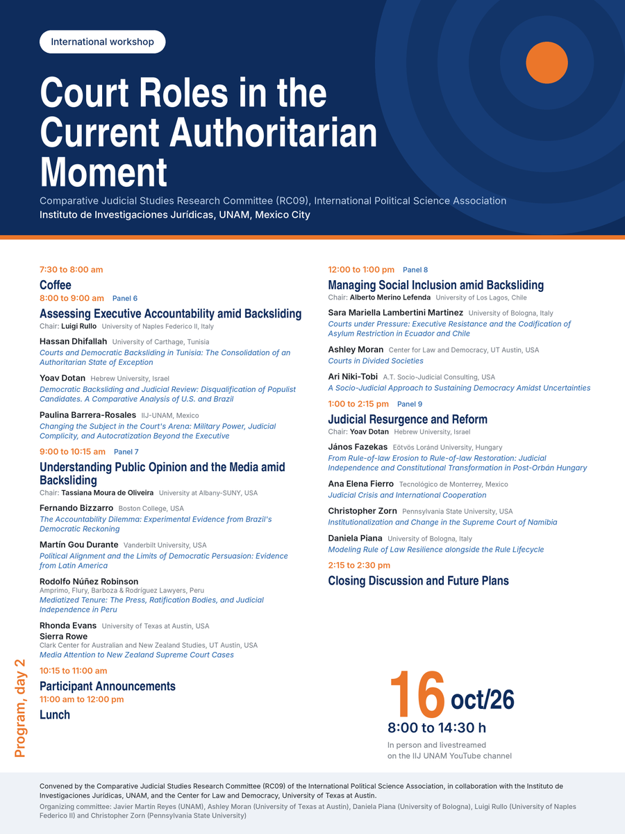 jmartinreyes's tweet photo. Hoy y mañana tendremos en el @IIJUNAM este tremendo seminario de @ipsa_aisp: 🔻

«El papel de los tribunales en el actual momento autoritario».

34 participantes. 19 países. 26 jurisdicciones bajo la lupa.

Acá pueden seguirlo: 

🔴 https://t.co/i0qX1OrI5Y https://t.co/NzZTqk6iQY
