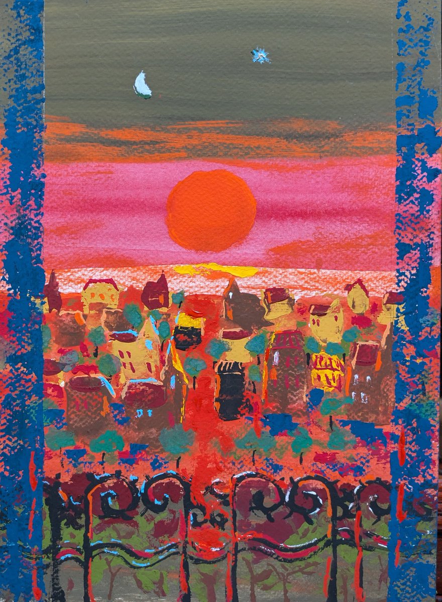 EaQtz6's tweet photo. ＃artwork
＃art 
#絵、
＃心象風景画
＃Gouache
＃paintig

🎨太陽は 黄金に輝く海の向こうに沈んでいく https://t.co/0khD9tOL9L