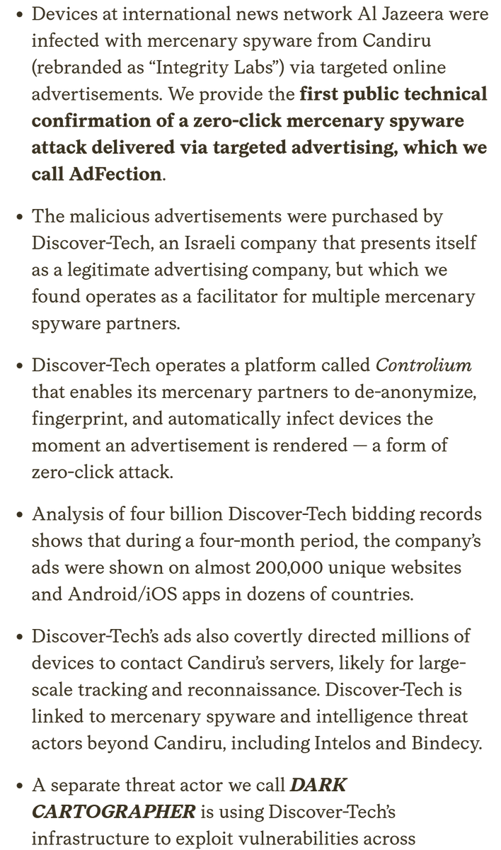 blackorbird's tweet photo. Exposing #AdFection
How Discover-Tech Turned Targeted #Ads Into a Pipeline for Zero-Click Mercenary Spyware #Candiru
https://t.co/4cW3ugNpNc
ad bidding &amp; How Discover-Tech Deploys Ads in the Browser https://t.co/nix2dFN0ZZ