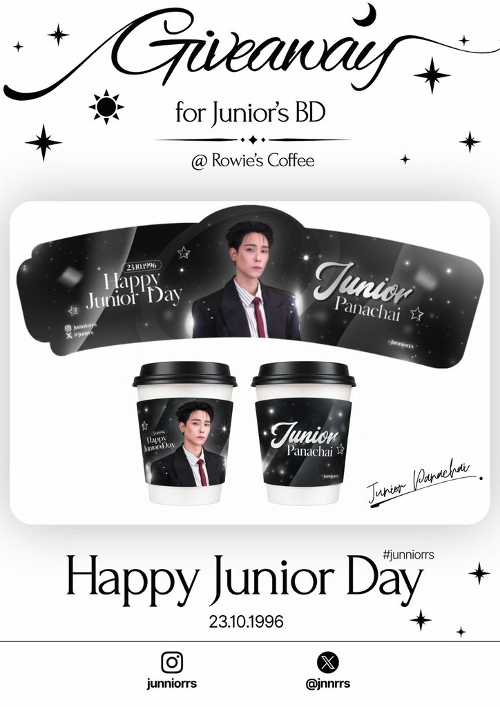 lillaby__'s tweet photo. 💛HAPPY JUNIOR DAY 💙

 ✨Giveaway for JUNIOR’s BD✨
🎂Cup sleeve 150 ea.🎂
📆 : 23 - 25 Oct 2026 (หรือจนกว่าของจะหมด)
📍: Rowie’s Coffee ( Siam center &amp; Seacon Bangkae) 

#JunniorrsBirthdayProject 
#30thJuniorBDPJ
#junniorrs https://t.co/7bjjsdZLNL