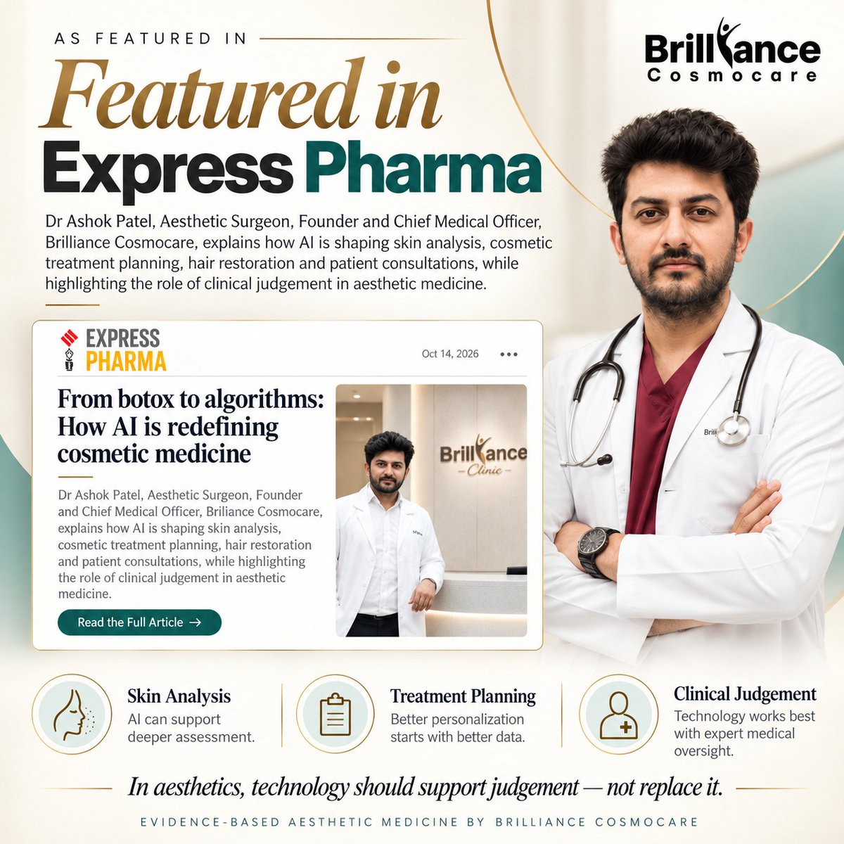 Brilliancecosmo's tweet photo. AI is reshaping aesthetic medicine, proud to be featured in Express Pharma on how technology can enhance skin analysis, treatment planning &amp; hair restoration while supporting clinical judgement.
Read more: https://t.co/yx0DI1GVcX

#ExpressPharma #AestheticMedicine #AIinHealthcare https://t.co/nu59lP9StB