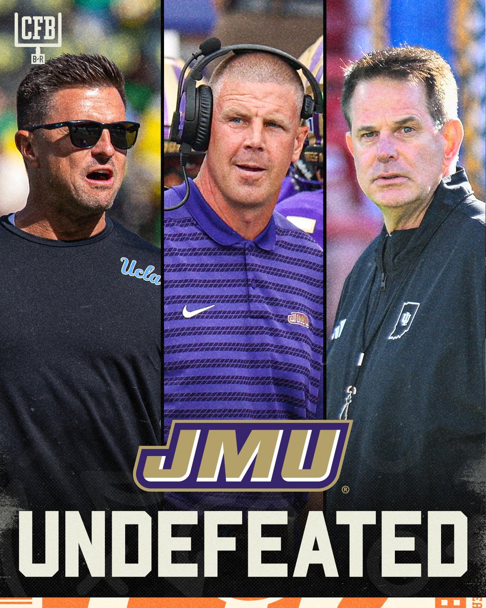 BR_CFB's tweet photo. THREE of the nine undefeated teams this season have coached at James Madison 🔥

➖ Billy Napier (6-0)
➖ Bob Chesney (5-0)
➖ Curt Cignetti (6-0)

Something special going on in Harrisonburg 💎 https://t.co/VYWpAw2WrJ