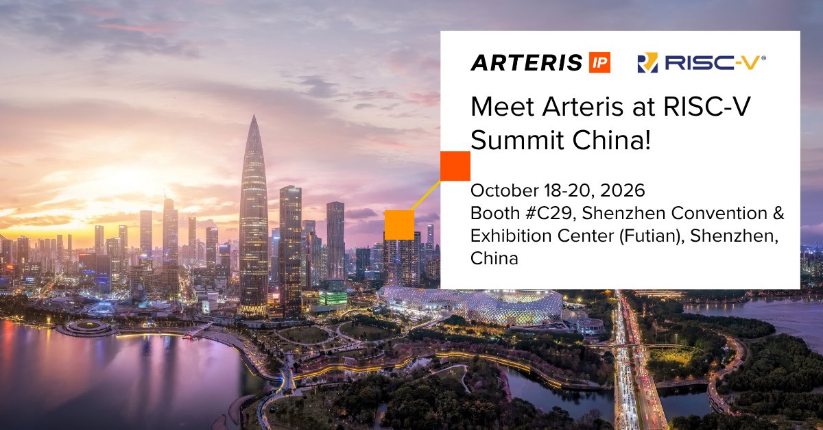 arteris_noc's tweet photo. We are joining @risc_v Summit China 2026 in Shenzhen, October 18โ20.
If you are planning to join it, we would love to connect at Booth #C29 and talk about the challenges shaping your next design.
Send us your meeting request here: https://t.co/wq1kuOQaZn
#RISCVEverywhere https://t.co/6yajH28FE6
