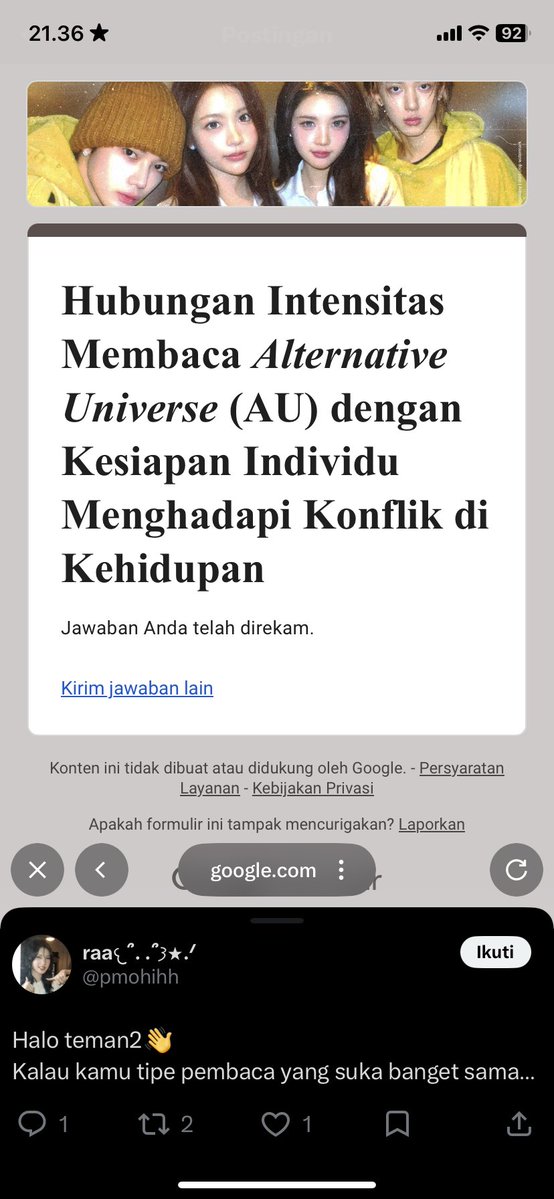 naay1011_'s tweet photo. @pmohihh Done kak, berkenan barter kuesioner ga? 🙏🏻
link: https://t.co/iW2jL15hhE https://t.co/qdu181QxqQ