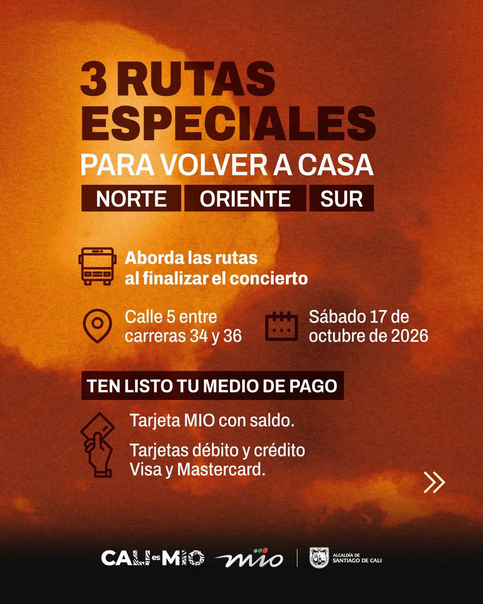 METROCALI's tweet photo. ¡El MIO te lleva al concierto de Ryan Castro este sábado 17 de oct!
Llegada: Estación Estadio (E21, E27, T31, P62A, T47, T57, A04, A70). Regreso: 3 rutas especiales (Norte, Oriente y Sur) en la Cl. 5 entre cra. 34 y 36. Paga con tarjeta MIO o débito/crédito. https://t.co/EBLhJwi5rn