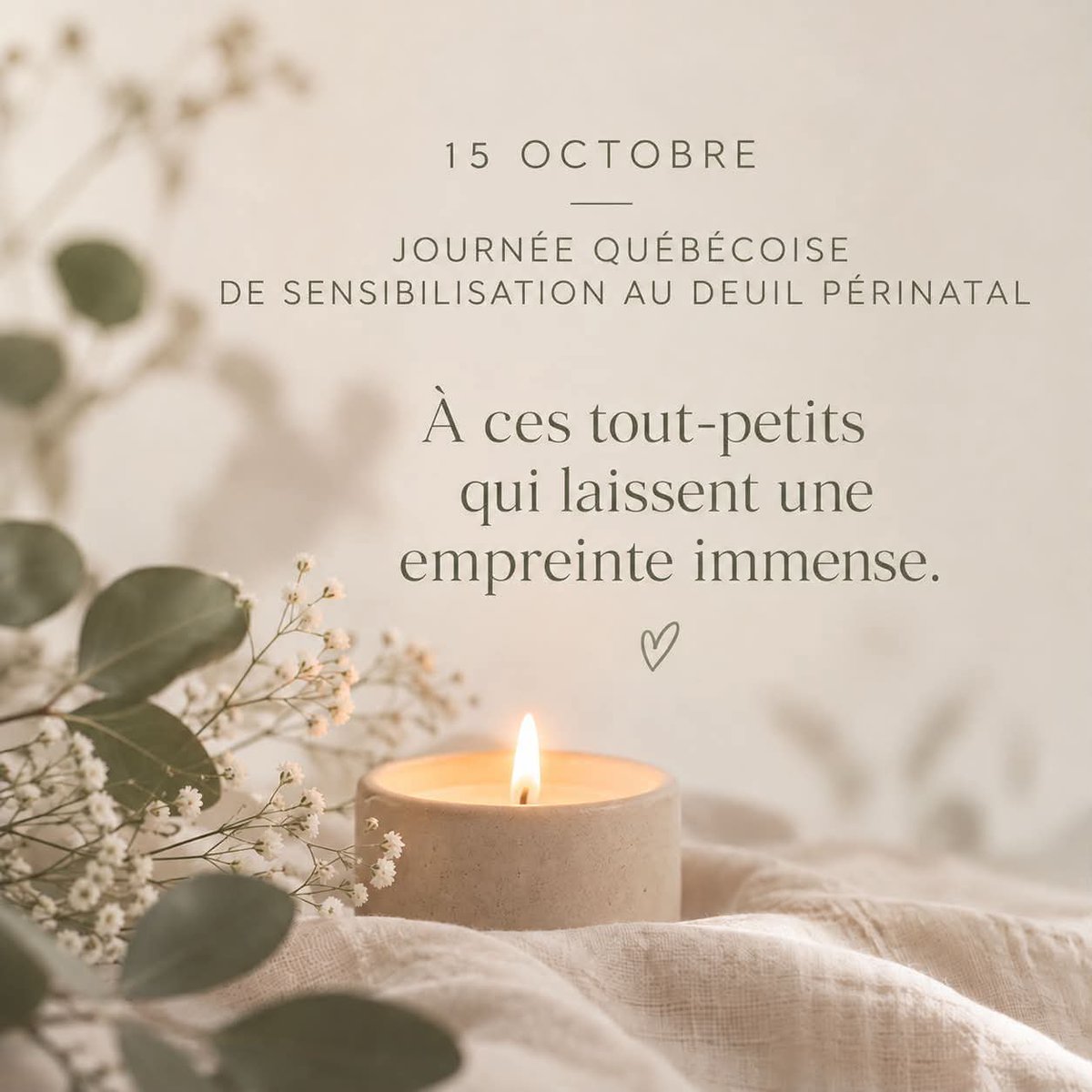 EspaceLeVillage's tweet photo. 🤍 15 octobre | Journée québécoise de sensibilisation au deuil périnatal

Aujourd’hui, nos pensées accompagnent toutes les familles touchées par la perte d’un bébé.

Chaque histoire mérite d’être reconnue, chaque émotion accueillie et chaque parent soutenu. Le deuil périnatal est parfois vécu dans le silence, mais l’amour demeure et chaque histoire compte. 🕊️

Au Village, nous croyons qu’accompagner les familles, c’est aussi accueillir leur vulnérabilité et honorer les parcours plus difficiles.

À ces tout-petits qui laissent une empreinte immense. 🤍🏡
