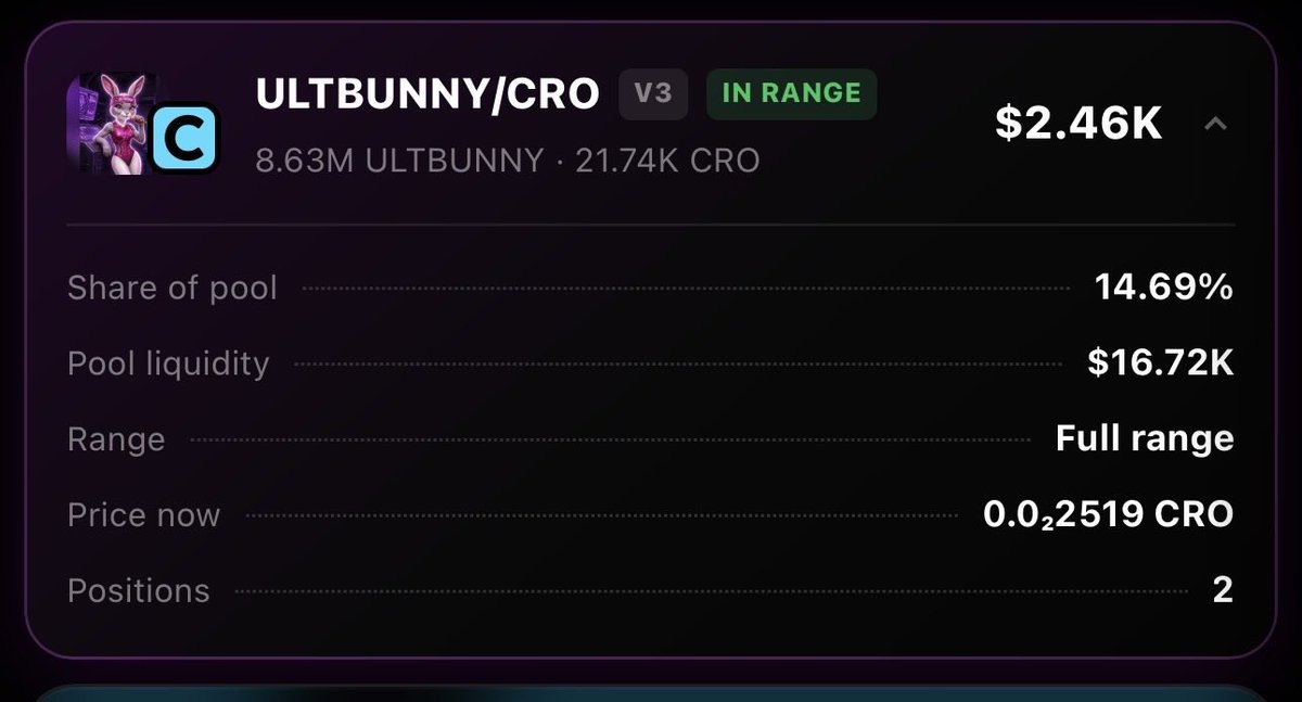 TheUltiBunny's tweet photo. I decided to be more adventurous so I made the liquidity grow! #Cronos 
All the rewards will be used to grow the LP V3! https://t.co/TGY3A7OXkF
