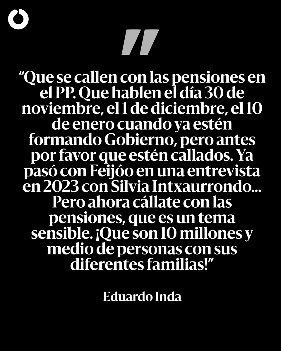 eldiarioes's tweet photo. Inda reclama en 'Horizonte' que “el PP se calle con las pensiones” hasta después del 29N y Sánchez reacciona: “El plan nos queda claro” 

https://t.co/zPGzOLwcWm En @Vertele https://t.co/6B3uuall7O