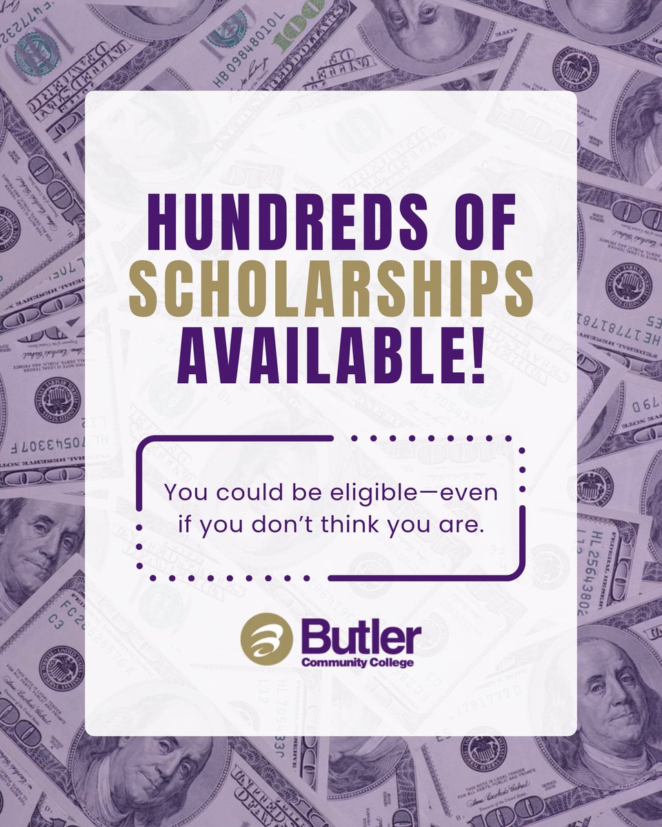 ButlerCC's tweet photo. 𝐓𝐡𝐞 𝐁𝐮𝐭𝐥𝐞𝐫 𝐒𝐜𝐡𝐨𝐥𝐚𝐫𝐬𝐡𝐢𝐩 𝐀𝐩𝐩𝐥𝐢𝐜𝐚𝐭𝐢𝐨𝐧 𝐢𝐬 𝐍𝐎𝗪 𝐎𝐏𝐄𝐍! 🎓💰⁣
⁣
Butler scholarships aren’t just for straight-A students. There are awards for:⁣
⁣
✅ Single parents 👩🏽‍👧⁣
✅ Part-time students 👨🏼‍🎓⁣
✅ Those with “middle-of-the-road” GPAs⁣
✅ And more⁣
⁣
More than $𝟏 𝐦𝐢𝐥𝐥𝐢𝐨𝐧 in scholarships was awarded to Butler students for the 2026–2027 academic year. You might be eligible for scholarships you’ve never even heard of — so why not apply?⁣⁠⁣
⁣
💯 One application, 100s of opportunities⁣
⏱️ 20 minutes, 25 questions⁣
📅 Priority deadline: January 1, 2027⁣

💻 𝐀𝐩𝐩𝐥𝐲 𝐧𝐨𝐰: https://t.co/cCRbpLu9gP