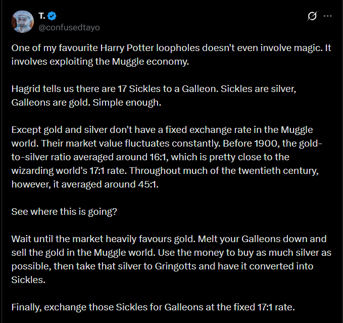 CovfefeAnon's tweet photo. >The real question is why nobody in the wizarding world seems to have built an entire financial empire around this.

The answer is "because the author is a woman" https://t.co/tIb69UbUmR