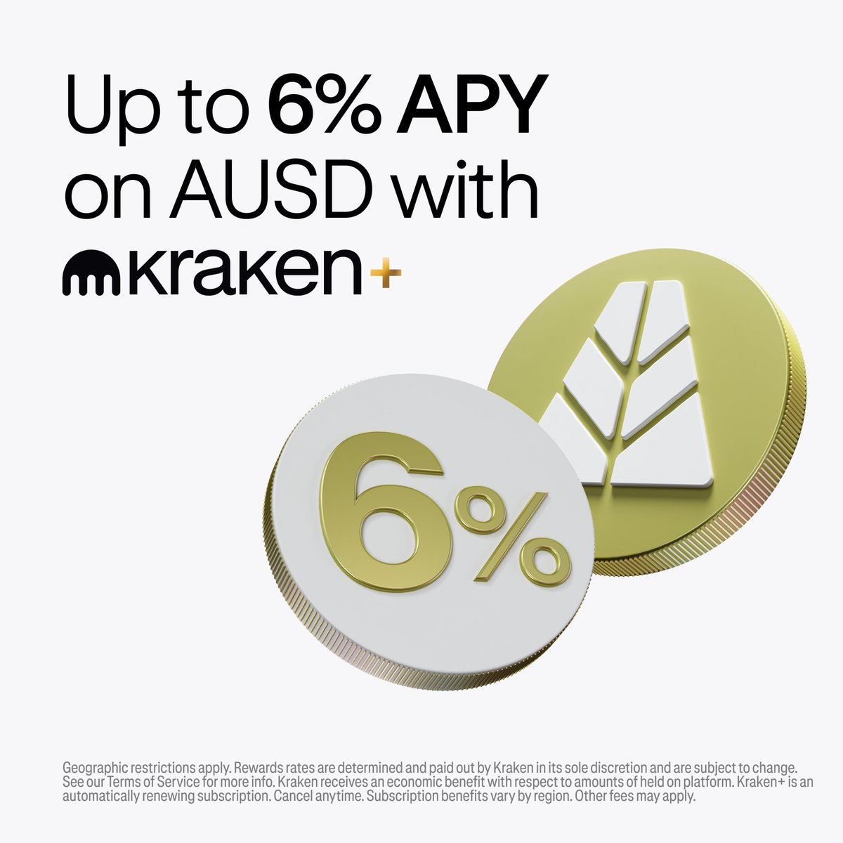krakenfx's tweet photo. Already holding @withAUSD?

Turn on Auto Earn to get up to 6% APY for your first 3 months with Kraken+.

No AUSD? Buy or convert, then turn it on.

After the promo, earn up to 3% with Kraken+ or 1.5% without.

Available in select regions only. 👇
https://t.co/BAgKMtmR1q https://t.co/PgZx9pESlf