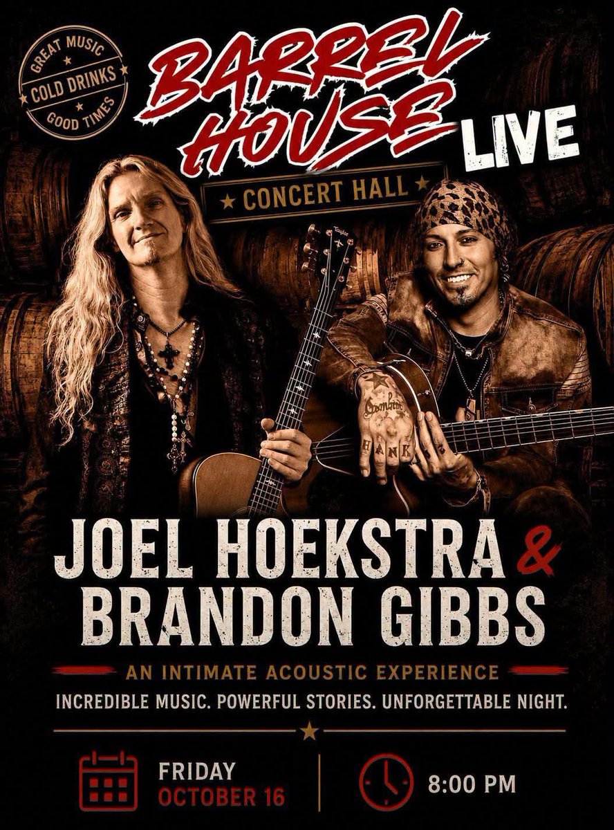 JHoekstraFans's tweet photo. Hey Everyone! 

Last @joelhoekstra13 and @BGibbsmusic show of 2026 this Friday!

📍 Fallston, MD
🗓️ Friday, October 16
⏰ 9:00 PM
🏟️ The Barrel House
🎟️ https://t.co/QYjqaV71AF

📸 Credits to the Owners https://t.co/QUBRQUO4Rm