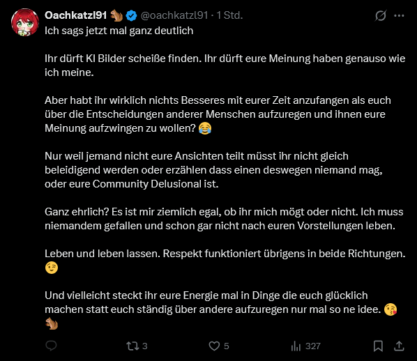 HoshizukiVT's tweet photo. Die TOS eines Artists zu brechen und das Modell durch GenAI zu werfen hat nichts mit Meinung zu tun.

Es ist Vertragsbruch und respektlos dem Artist gegenüber.

Eine wahre Schande für die VTuber Community.

I habe gesprochen. https://t.co/dp9PUgqCx4