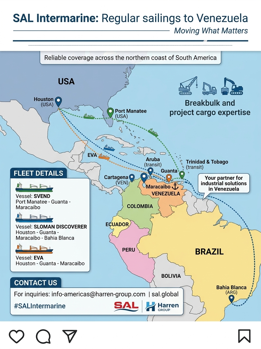 PCazador2021's tweet photo. #DeInteres 🇻🇪⚓️🛢️⚡ ¡Soporte logístico para la industria y el sector petrolero en Venezuela! Los buques Svend, Eva y Sloman Discoverer de SAL Intermarine vienen en camino a Maracaibo y Guanta. Carga pesada, proyectos y estructuras industriales 🚢🇻🇪 #EnergyLogistics #Breakbulk https://t.co/Rehd6E92Yt