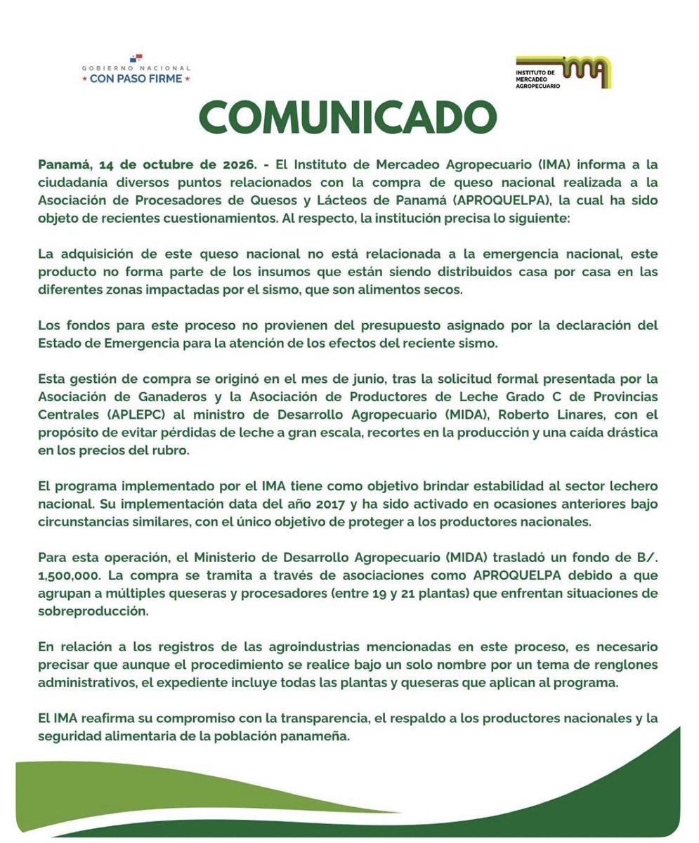 sabribacal's tweet photo. Los casi $300 mil doláres en queso blanco no salieron de los fondos de emergencia dice @IMA_Pma . Lo compraron antes. Lo que NO han aclarado: ¿Beneficia esta compra al director del IMA Nilo Murillo que fue presidente de APROQUELPA y es empresario de la industria láctea? https://t.co/YREgyEZWUg