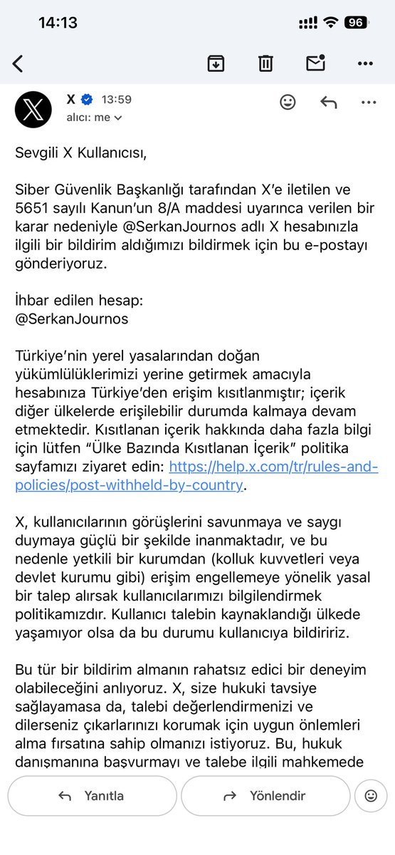 SerkanJournoss's tweet photo. X hesabım (@SerkanJournos) Türkiye de erişime engellendi. Yeni hesabımı takip ederek destek olabilirsiniz. https://t.co/W8kbVkndCp