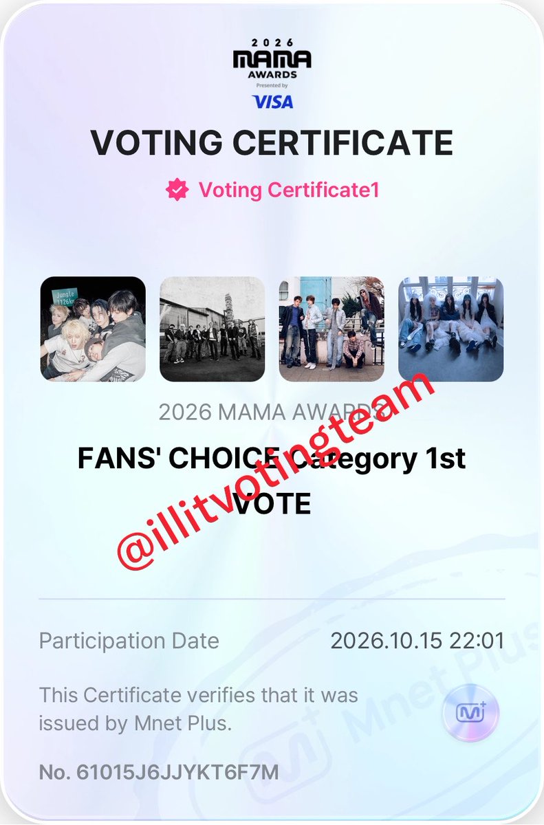 illitvotingteam's tweet photo. 🚨 MAMA 2026 VOTING  - Day 5

📅Ends: Oct 22, 23:59 KST  

🔗Voting Link: https://t.co/s45avgekrF

🗳️Proof submission:   https://t.co/kxe4hZDvLd 

• Vote for ILLIT, CORTIS, TREASURE, and BOYNEXTDOOR on Mnet Plus 
• DO NOT VOTE FOR OTHER GIRL GROUPS 
• Only voting certificates will be accepted as valid proof 
• If you can't upload to the Drive, send your proof in the replies instead. Please don't submit it in both places 
• Voting resets daily at 00:00 KST  

Thank you for your support, GLLIT! 🫶🏻