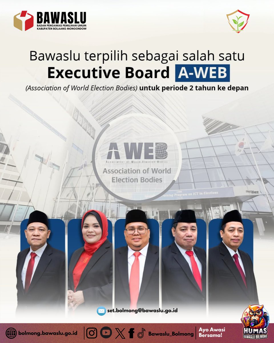 BawasluBolmong's tweet photo. A-WEB adalah organisasi internasional yang menghimpun penyelenggara pemilu dari berbagai negara. Hadirnya Bawaslu menjadi langkah membanggakan untuk menjadi praktik baik pengawasan pemilu Indonesia kepada dunia 🌏✨

#AWEB
#WorldElection
#BawasluRI https://t.co/sFFc0fCQKs