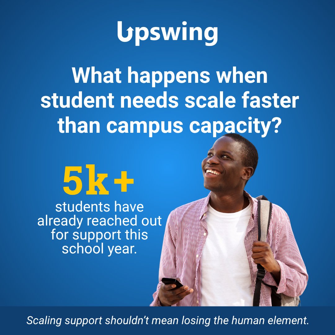 upswing's tweet photo. Student needs don’t slow down when teams are stretched thin. This school year, 5,000+ students have reached out through Ana for encouragement, stress relief, or financial resources.

Scale support without losing the human element: https://t.co/HKuCq0LTKy

#Upswing #HigherEd https://t.co/c8WCzscnQ0