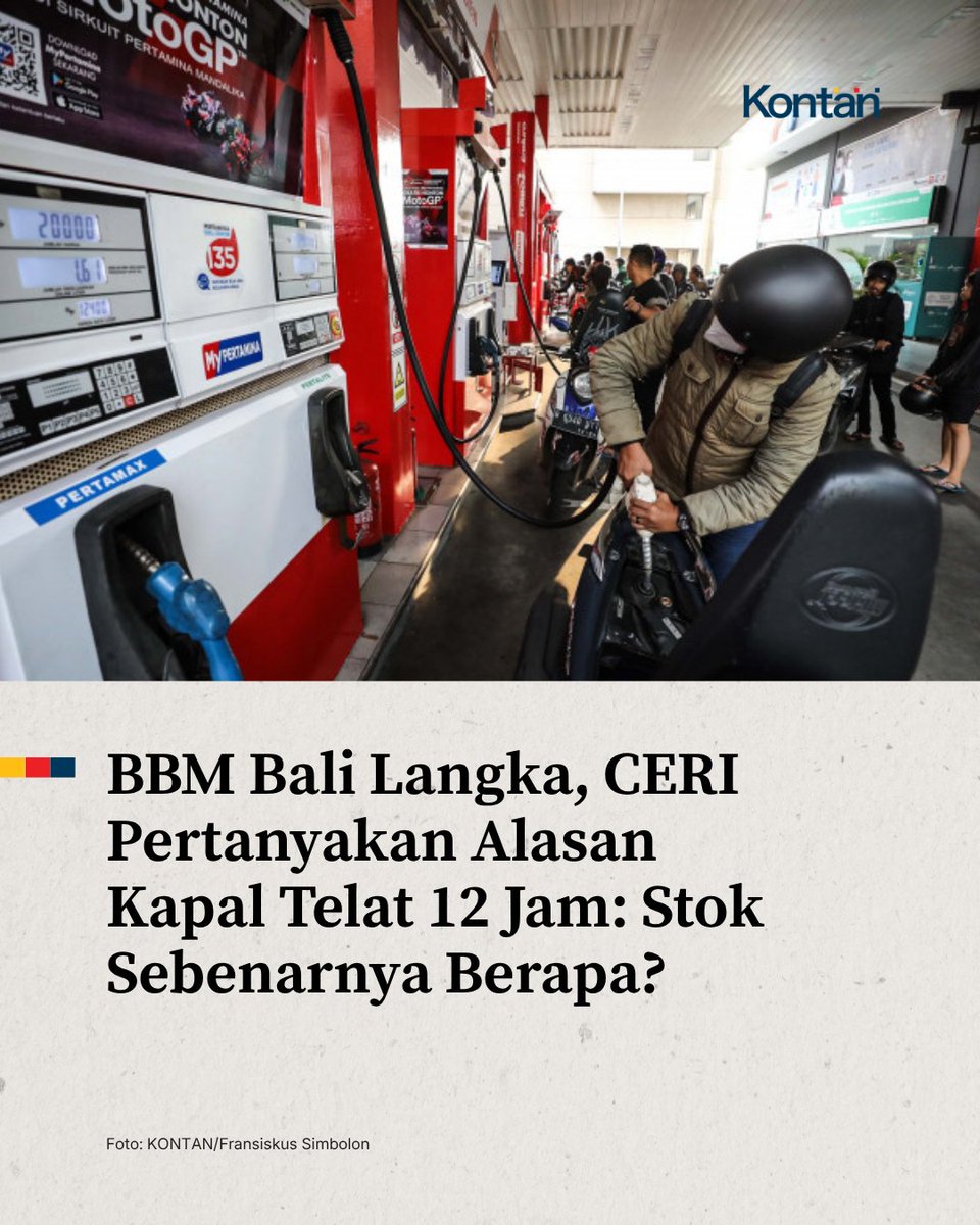KontanNews's tweet photo. Kapal tanker telat 12 jam disebut menjadi penyebab kelangkaan BBM di Bali. 

Namun, CERI mempertanyakan apakah keterlambatan itu cukup menjelaskan gangguan pasokan di Bali dan sebagian Jawa Timur. https://t.co/bn6fQAGyaX