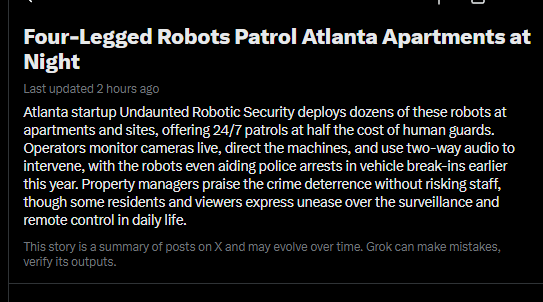 ripedevonchain's tweet photo. HELLO THIS IS FUCKING HUGE.....(Image of the one from 10 mins ago is wrong)

A robot dog named "Oppy" has started patroling the streets of Atlanta.....and it has a fucking Indian accent 🤣🤣

https://t.co/dCVptKJTmH

Yesterday I sent Hatchan to 300k, a Robot Dog going viral in Japan

Today we've literally been given a viral Robot dog in America...

Photo of Oppy in the one that was deployed 10 mins ago is wrong

Name and photo proof:
https://t.co/cNYyn1tN6k