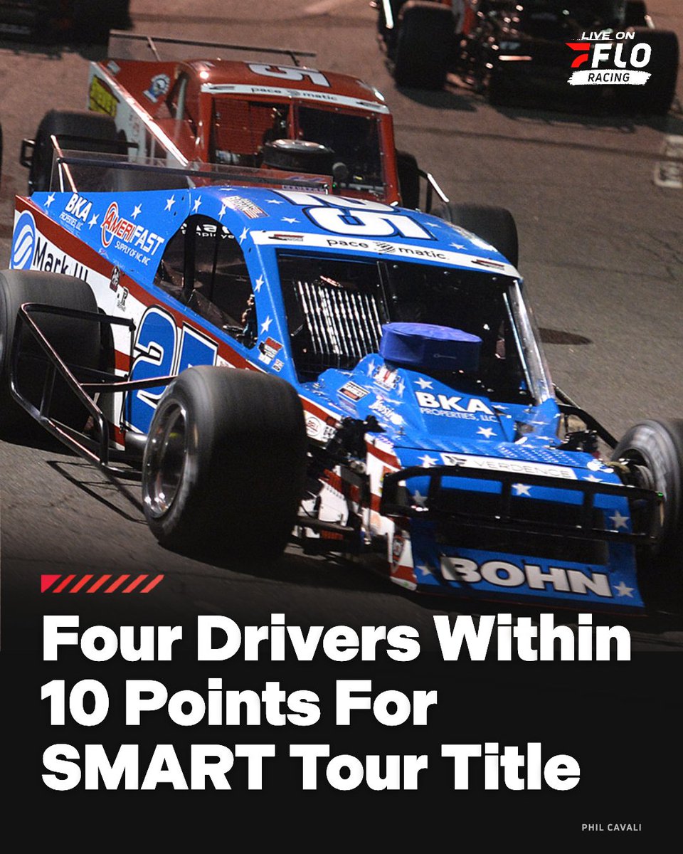 FloRacing's tweet photo. 𝑻𝒊𝒕𝒍𝒆 𝑼𝒑 𝑭𝒐𝒓 𝑮𝒓𝒂𝒃𝒔: Four drivers are within 10 points, which means who will be crowned the @SMARTMods_ champion on Saturday at @NWBSpeedway is anybody's guess.

Entry List &amp; Event Preview: https://t.co/59xGooAzDi

#SMARTMods | October 17 | Live on FloRacing 📺 https://t.co/hFwYMshZF4