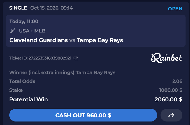Crypto_Chase's tweet photo. Taking the Rays today in Game 3. They’ve won 6 of 9 matchups against the Guardians this year and they’ve got the fresher bullpen for today. https://t.co/iHhE8SRBTd