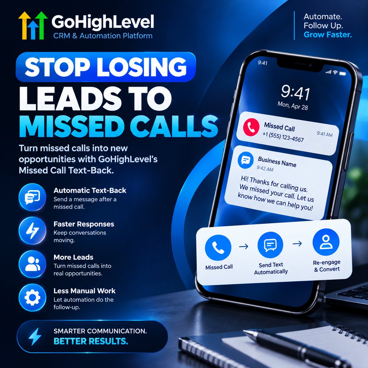 Ezekielpro_'s tweet photo. π Missed calls can mean missed customers
GoHighLevel Missed Call Text-Back can automatically text callers after eligible missed calls, helping businesses respond faster and keep leads engaged
Donβt let missed calls become missed opp
#GoHighLevel #CRM #Automation #LeadManagement https://t.co/49rGiDfqPq