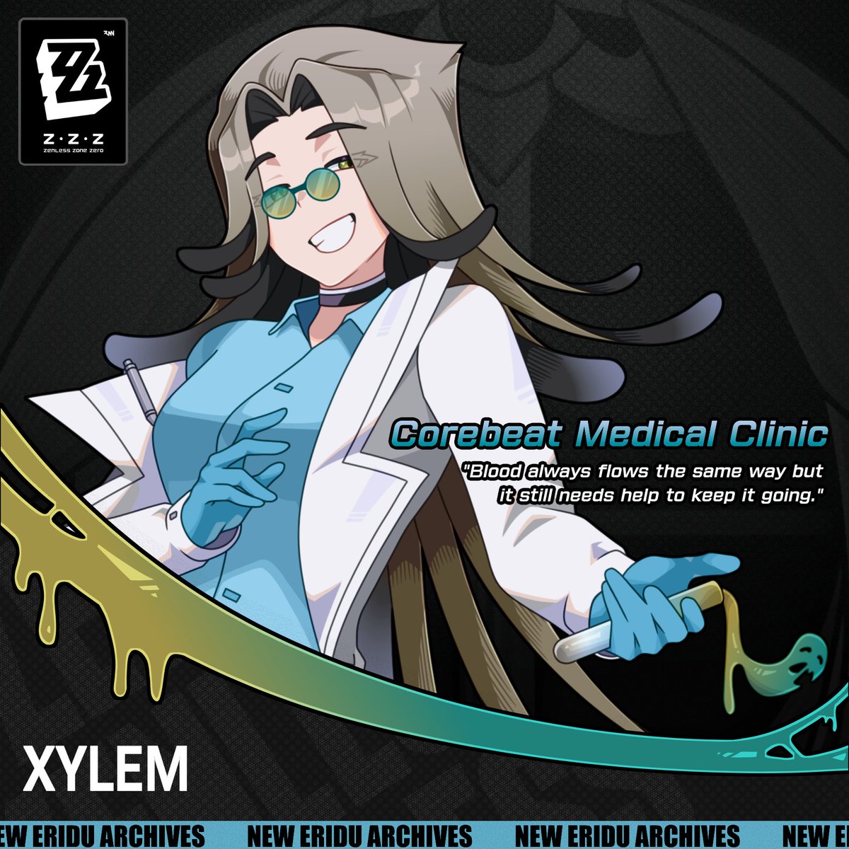 hugopilled's tweet photo. [ZZZ OC] Second member of Corebeat Clinic: Xylem.
~~~
Someone with a unsatiable curiosity, she deals with most of the socialising in the clinic.  Despite working there, she has a tendency to play with wierd substances she finds out of work hours and finds use for them. https://t.co/gH0yrjGraK