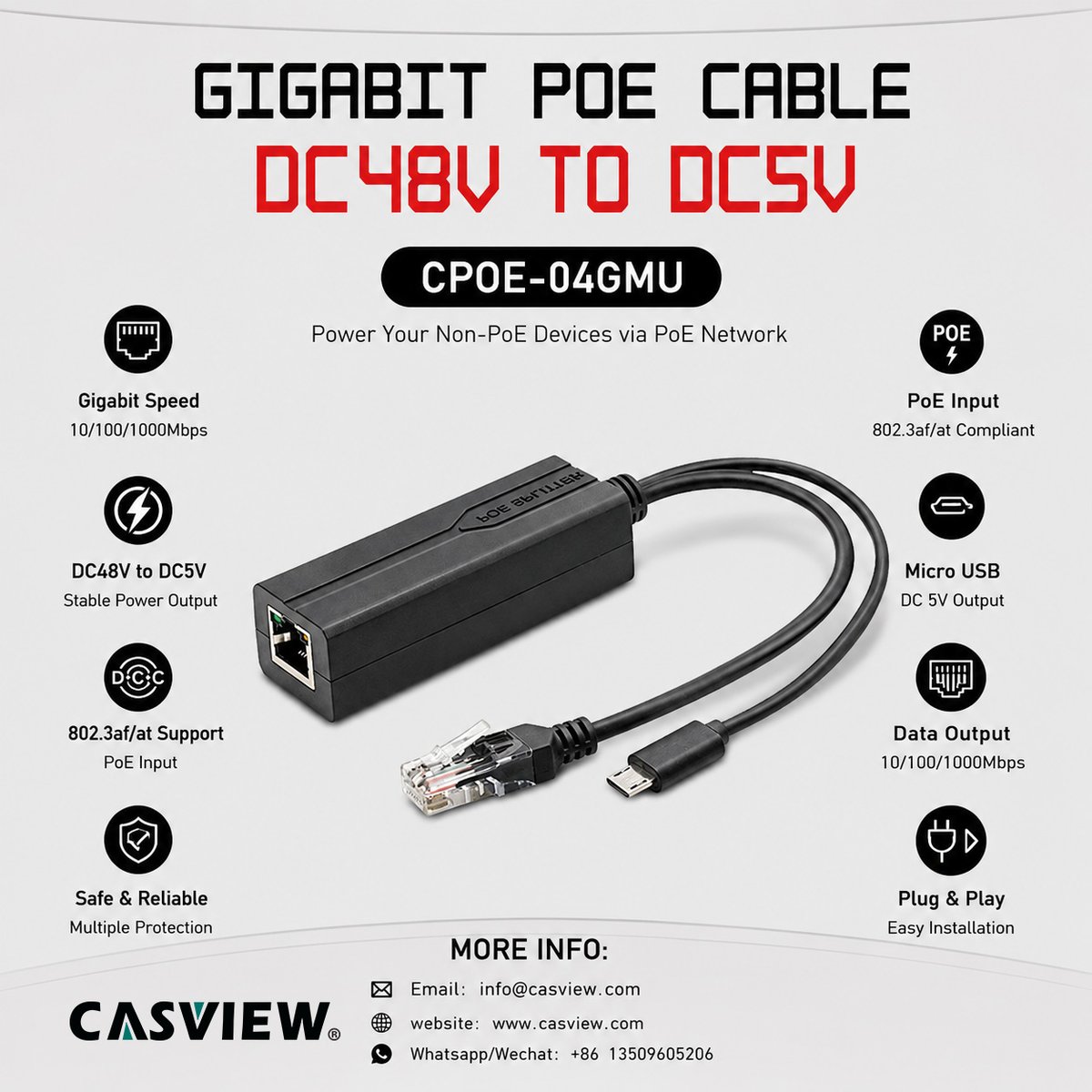 casview_cctv's tweet photo. Gigabit POE Splitter CPOE-04GMU converts 48V PoE to 5V Micro USB, 1000Mbps for non-POE small CCTV devices. https://t.co/4v0Zwbi9g1 | info@casview.com | WA:008613509605206 
#POESolution #MicroUSB #GigabitNet #SurveillanceGear #CCTVparts #NetworkHardware #SecuritySupplier #IPDevice https://t.co/k8xONdJTq1