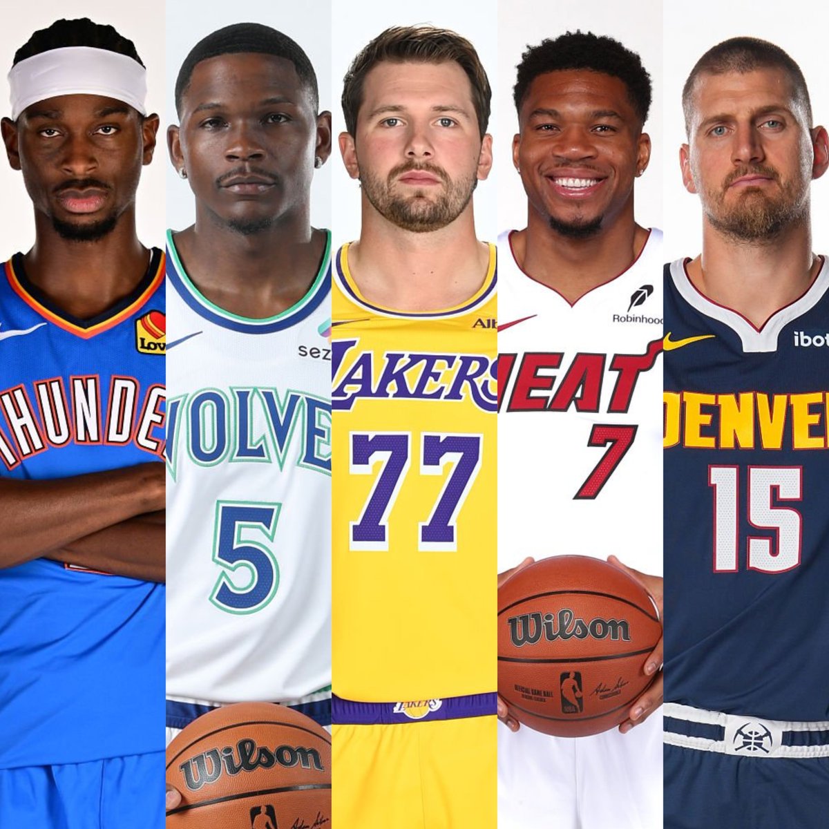 NBAdabad's tweet photo. 🚨 Melhores jogadores por posição, segundo os GMs da NBA:

▪️ POINT GUARD

67% — Shai Gilgeous-Alexander
20% — Jalen Brunson
10% — Luka Doncic
3% — Stephen Curry

▪️ SHOOTING GUARD

73% — Anthony Edwards
13% — Shai Gilgeous-Alexander
10% — Luka Doncic
3% — Donovan Mitchell

▪️ SMALL FORWARD

37% — Luka Doncic
33% — Jayson Tatum
17% — Kawhi Leonard
3% — Giannis Antetokounmpo
3% — Scottie Barnes
3% — Jaylen Brown
3% — Kevin Durant

▪️ POWER FORWARD

70% — Giannis Antetokounmpo
23% — Victor Wembanyama
3% — Anthony Davis
3% — Jayson Tatum

▪️ CENTER

63% — Nikola Jokic
37% — Victor Wembanyama