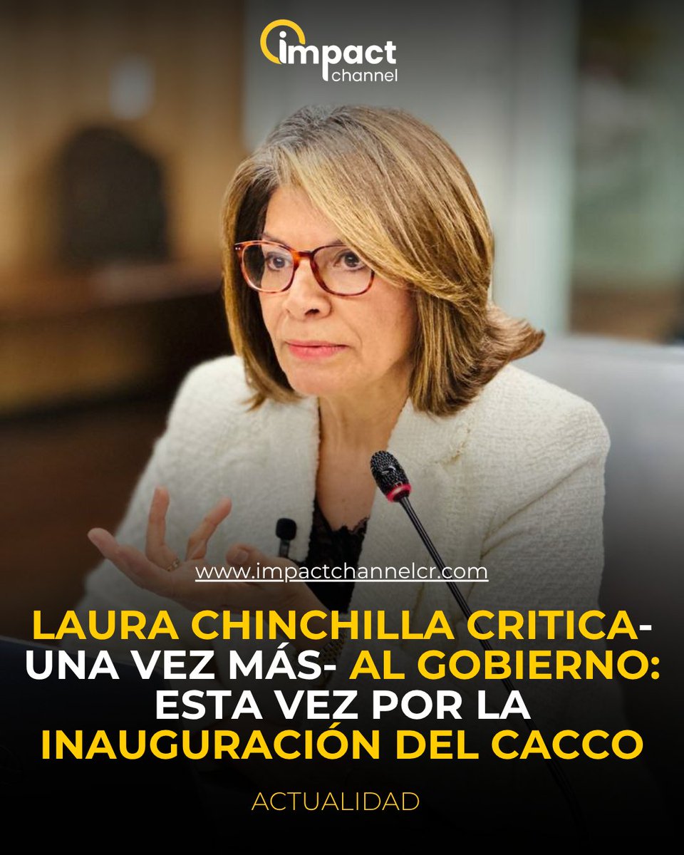 ImpactChannelCR's tweet photo. La expresidenta Laura Chinchilla nuevamente enfiló sus criticas contra el Gobierno y calificó de “populismo” la construcción de una megacárcel de casi ₡17.000 millones tras la inauguración del CACCO.

 La exmandataria cuestionó- por medio de sus redes sociales- que se inviertan recursos en infraestructura penitenciaria mientras denunció el deterioro de la seguridad en las calles y el debilitamiento de la Policía.