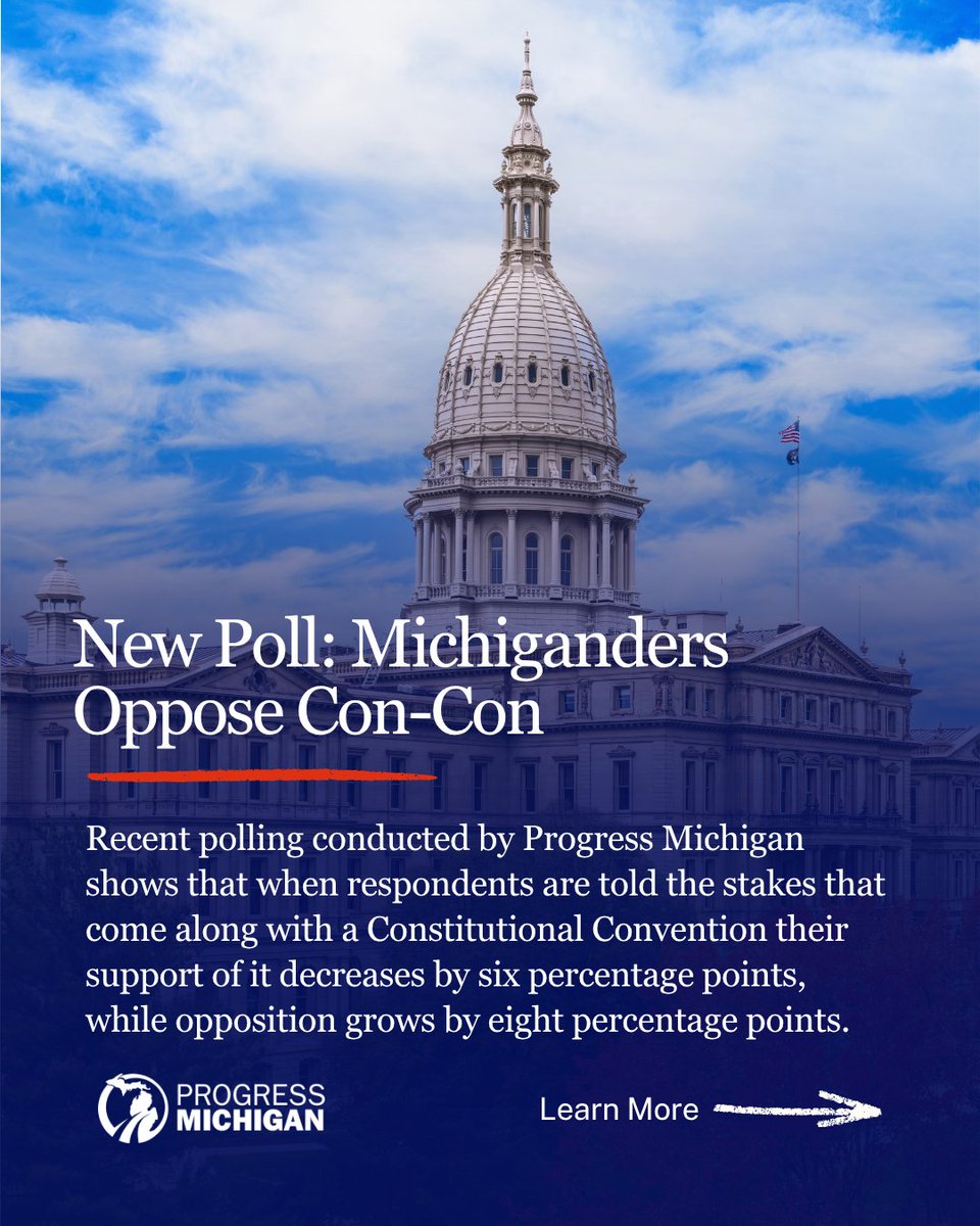 ProgressMich's tweet photo. New poll: tell Michiganders what's at stake with a Constitutional Convention and support drops 6 points while opposition jumps 8.

Michiganders fought to protect reproductive freedom and voting rights, and ConCon lets special interests put them at risk.

#VoteNoOnConCon https://t.co/6X1gj8djtr