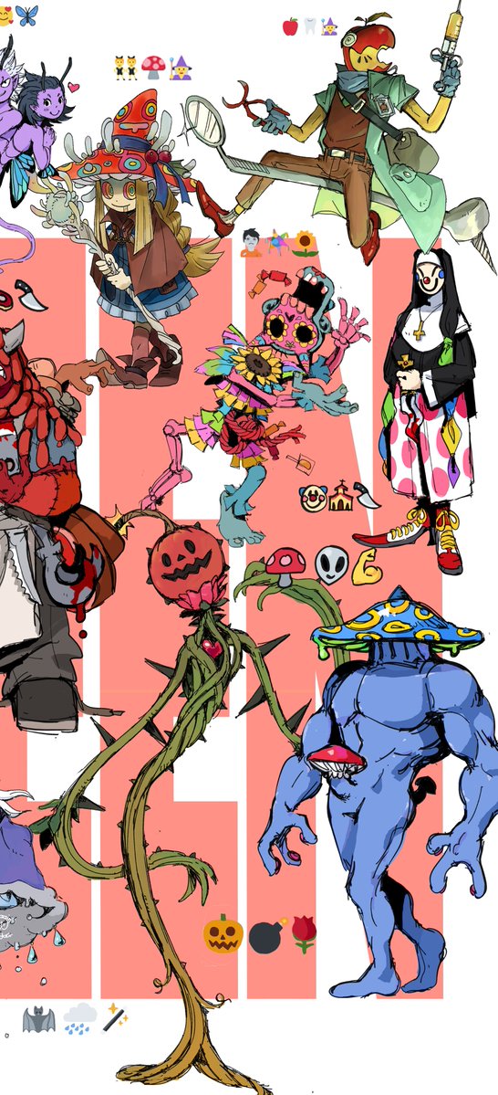 Snoozincopter's tweet photo. I almost forgot!

comment a combination of 3 emojis, including one spooky one, and ill come up with some designs

just like the ones below
Happy Halloween! 🕸️🌛 https://t.co/5elmPximIN
