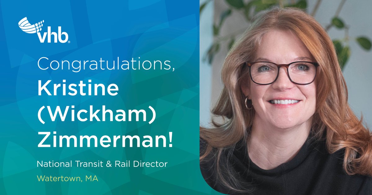 VHBnow's tweet photo. To strengthen our leadership in delivering safe, connected, resilient public transportation solutions, VHB has promoted Kristine (Wickham) Zimmerman to National Transit &amp; Rail Director.

Learn more about Kristine and her new role: https://t.co/uCo7q2Z67C. https://t.co/409yMTWGKg