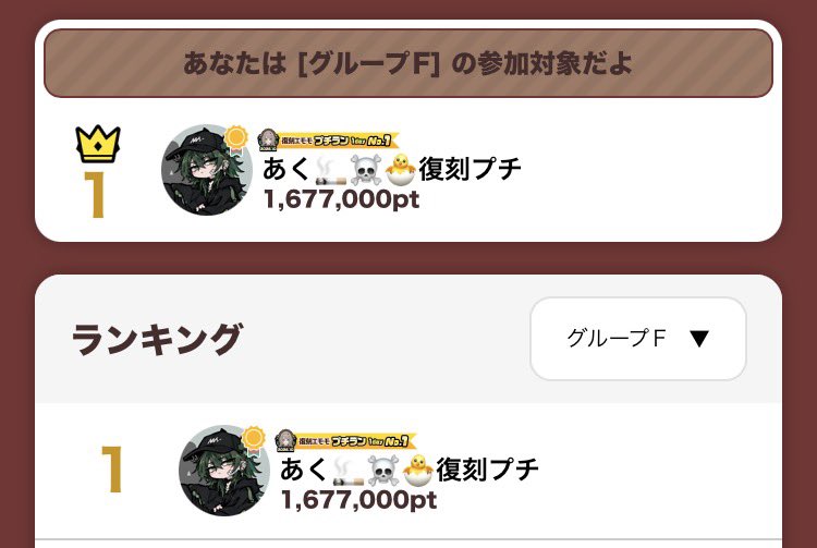 aku_tiari's tweet photo. 復刻プチ🥇ありがとう！
最後はみんなの協力で圧倒的勝利でした
ガチで枕濡らしてねます
おやすみ https://t.co/a9RUvyBNCo