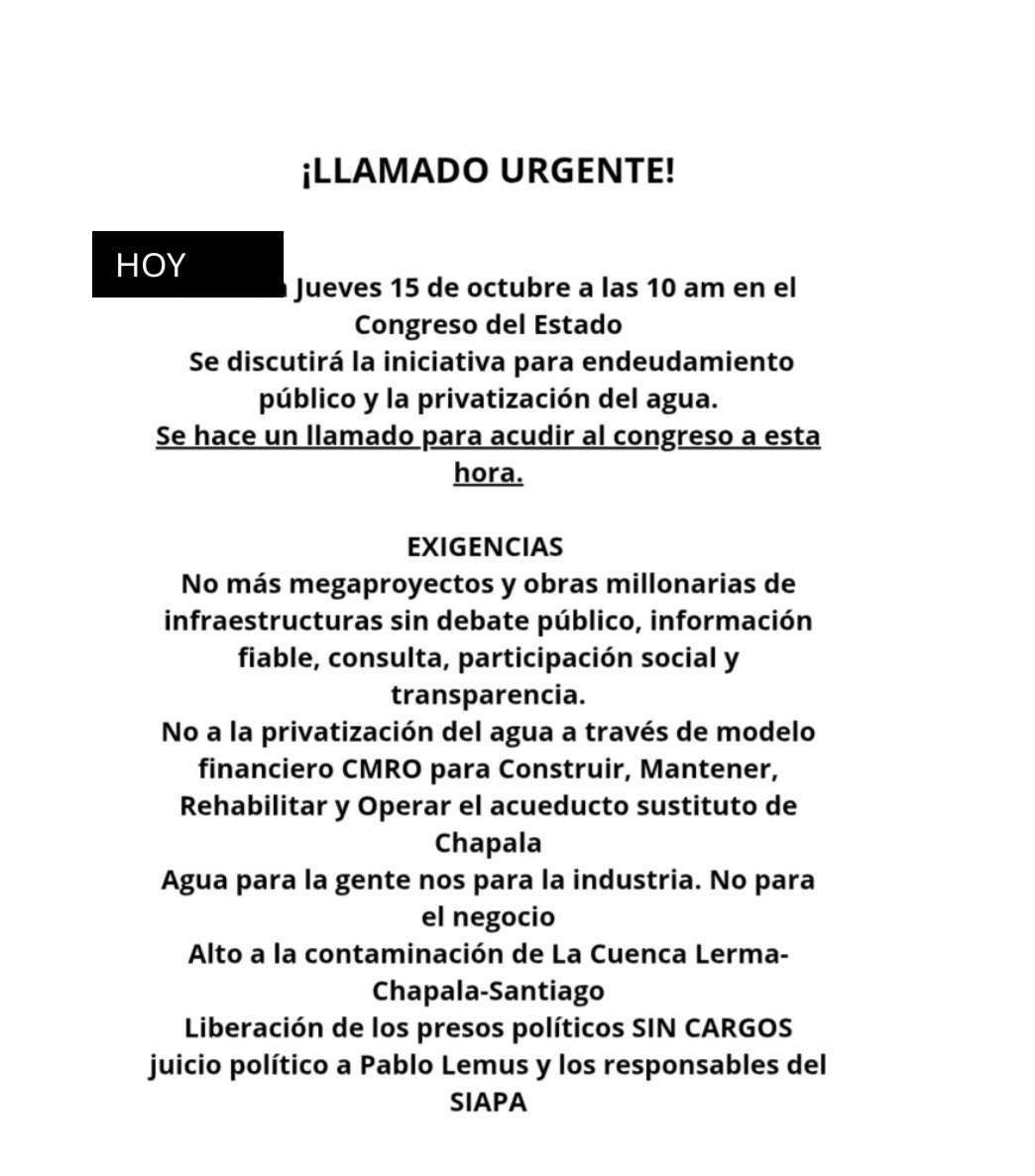 Saceci's tweet photo. JALISCO! 
Hoy en el Congreso del Estado se discutirá la iniciativa para privatizar el agua y entregársela a ISRAEL https://t.co/U2yelkB8TT