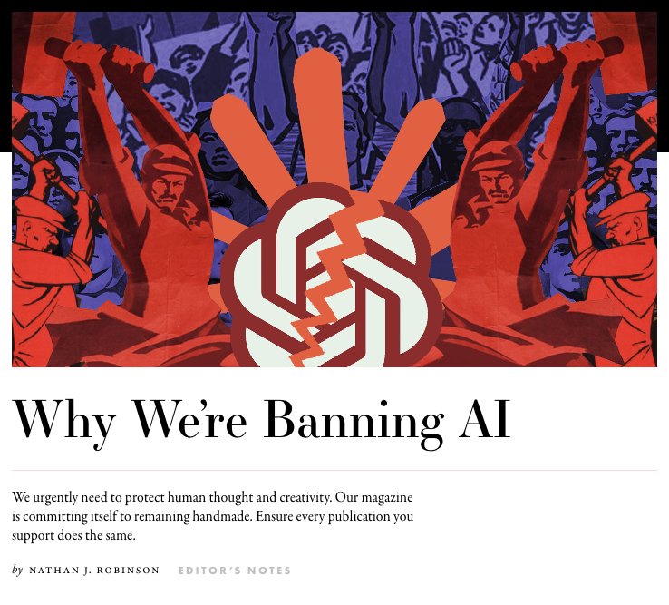 alexskopic's tweet photo. An important message from Current Affairs editorial - on why our new union contract comprehensively bans the use of AI writing and art: https://t.co/ntCkO5c5d3