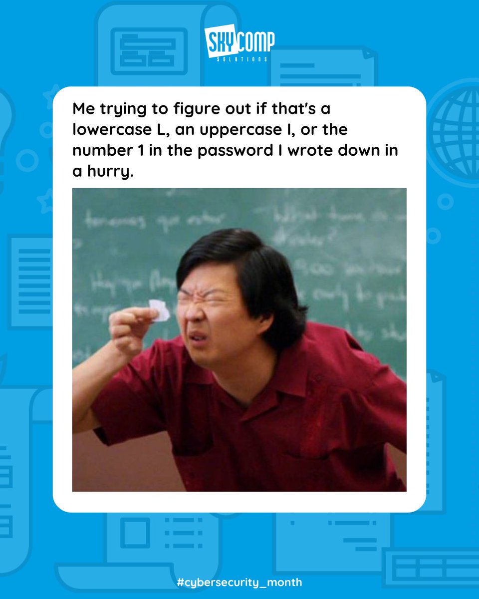 skycompIT's tweet photo. Behind every cybersecurity tip is a story. Usually an embarrassing one. 😂
Here's a collection of moments that IT teams see every day and that many of us have experienced at least once.
(Except the company breach one. Hopefully. 🤞)
#CyberSecurityMonth #ITSupport #TechHumor https://t.co/I3ucYowppP