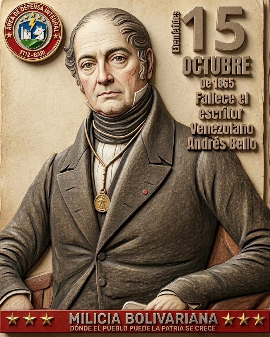 ADI1112BARI's tweet photo. 🇻🇪 #15Oct || Un día como hoy en 1865 pasó a la inmortalidad Andrés Bello, destacado humanista, jurista, educador y diplomático venezolano. https://t.co/0qyc2uxWpi