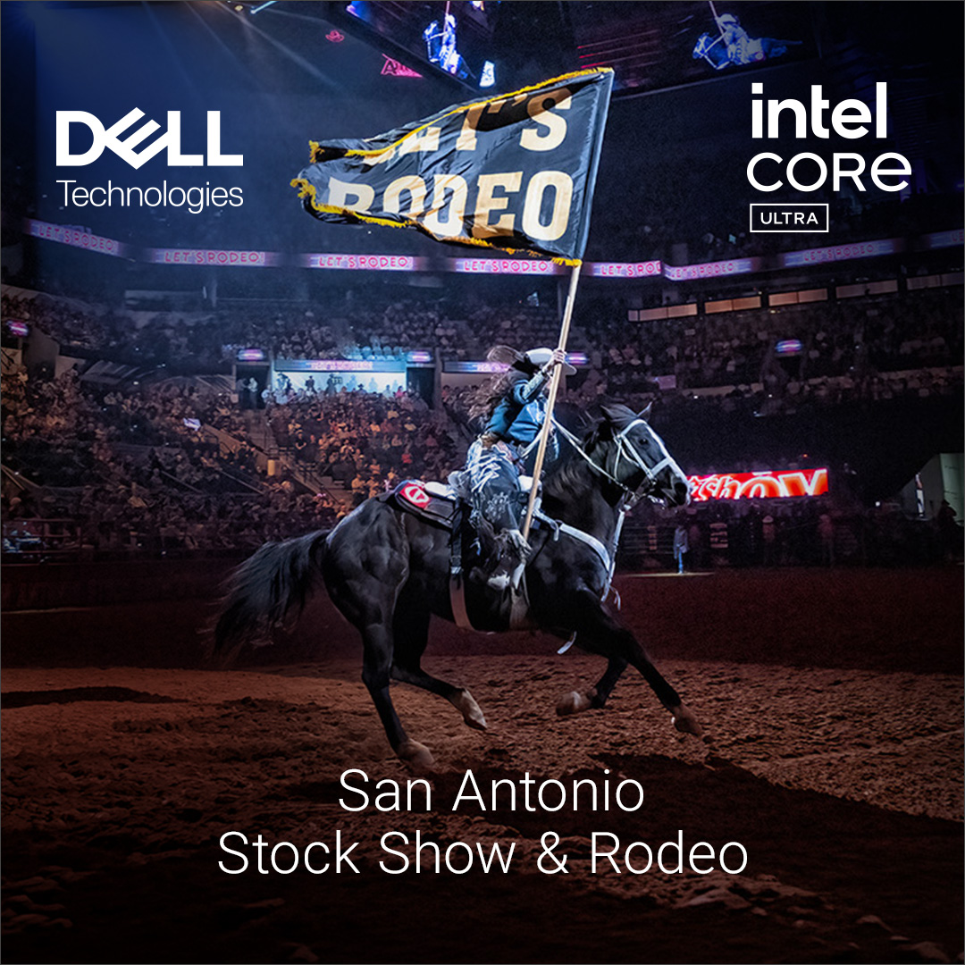 Dell's tweet photo. Big rodeo. Bigger mission. Dell Pro Series laptops powered by @Intel help deliver.