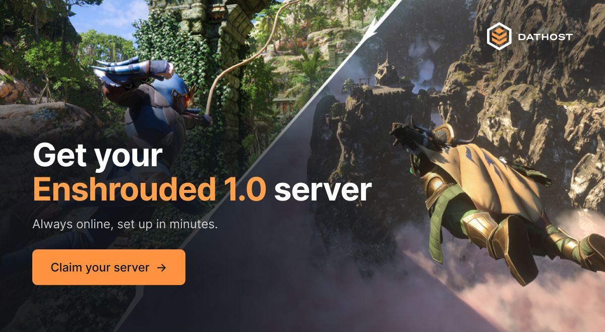 DatHost's tweet photo. 🌄 Enshrouded 1.0 is HERE!

A new adventure awaits, Flameborn! 🔥

Gather your friends, explore new territory, build your dream base, and take on the Shroud together. 🤝

⚔️ Ready to jump in? Get your dedicated server up and running with DatHost!

🔗 https://t.co/GrLK5zh6zG https://t.co/cmHt7yCVwV