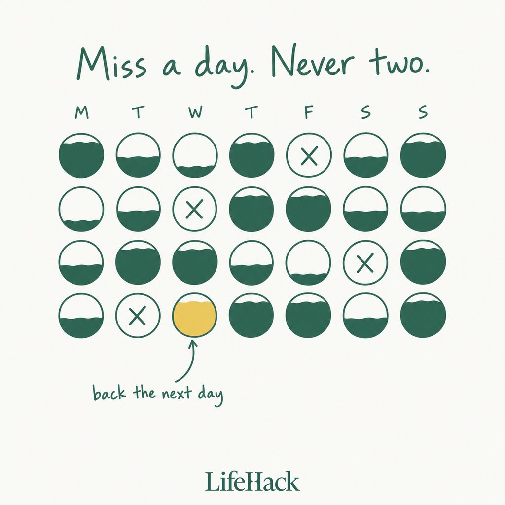 lifehackorg's tweet photo. Most routines don't end on the day you miss. They end on the day after.

One skipped workout is a blip. Two in a row starts to feel like the new normal, and a week later the routine is something you used to do. https://t.co/p6C3bJiB4P