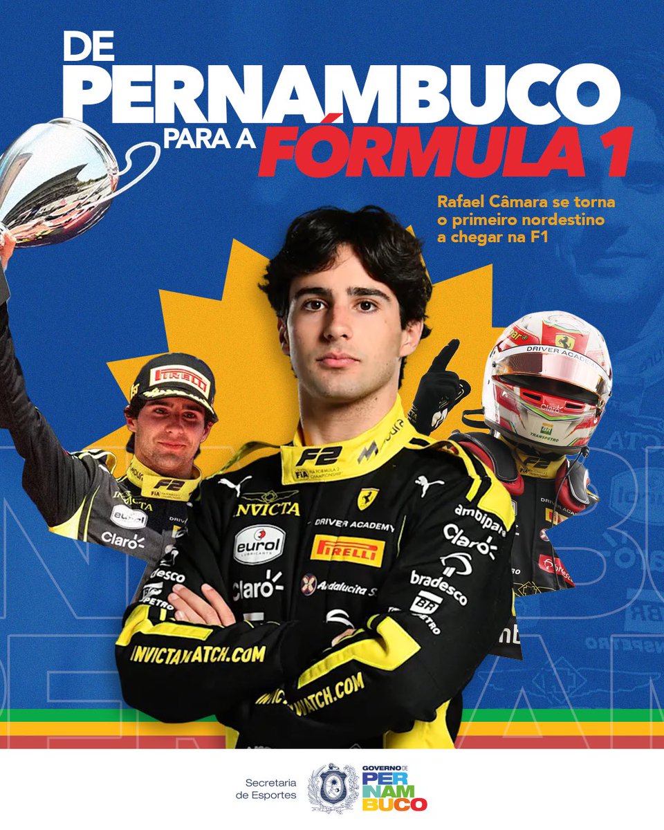 GovernoPE's tweet photo. VAI TER PERNAMBUCO NA FÓRMULA 1! 🏎‍🤩

O pernambucano Rafael Câmara, de 21 anos, foi anunciado nesta quinta-feira (15) como novo piloto titular da equipe norte-americana Haas para a temporada 2027 da Fórmula 1. 🏁 https://t.co/REVnRjXIso