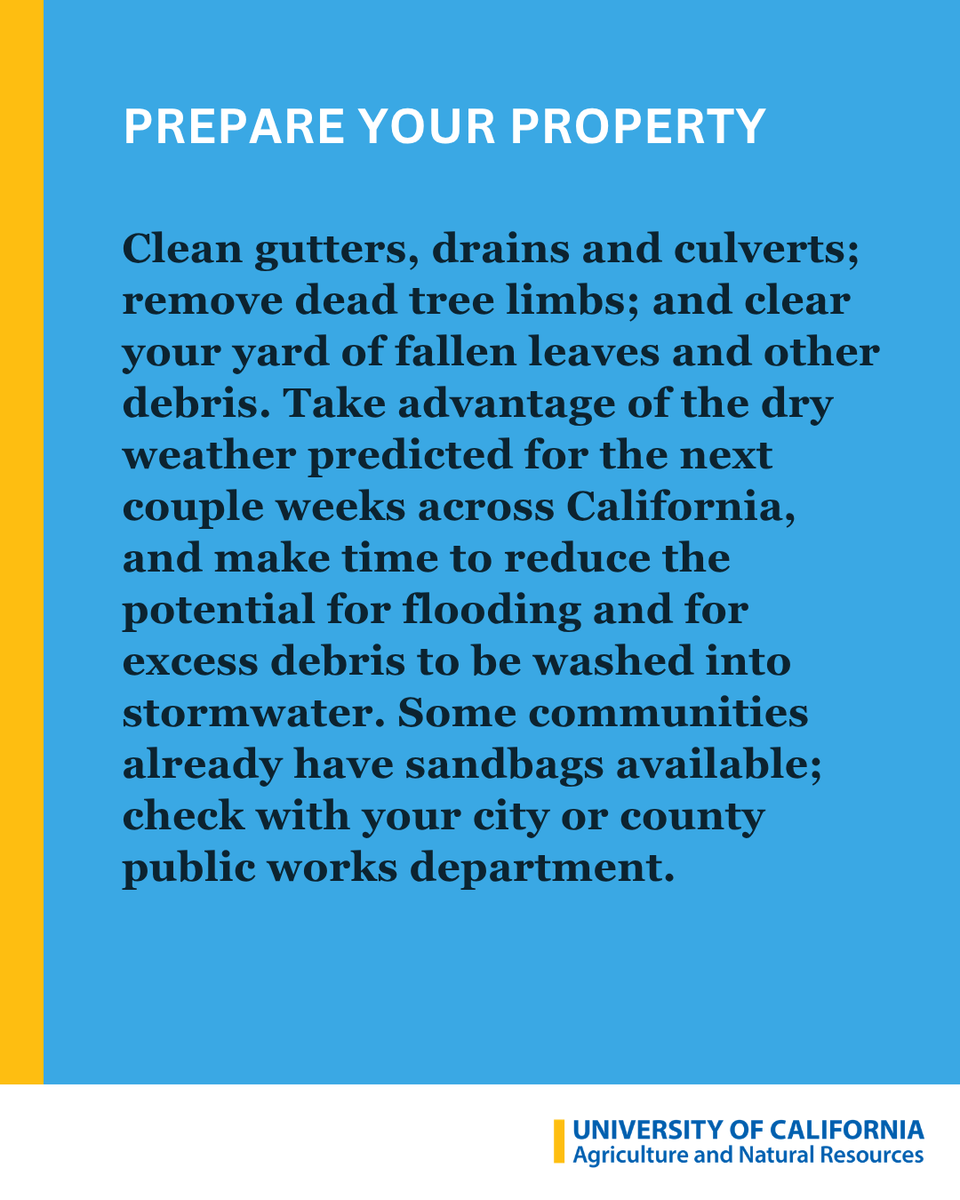 ucanr's tweet photo. Are you ready for a powerful #ElNiño? UC ANR climate scientist Daniel Swain warns of increased flood and storm risks this winter. 

UC ANR experts share 10 steps to prepare. Find all tips and resources here: https://t.co/MSyVUmB8eU

@Weather_West @ucanrwater
#CAwx https://t.co/pFQ9H1QLl1