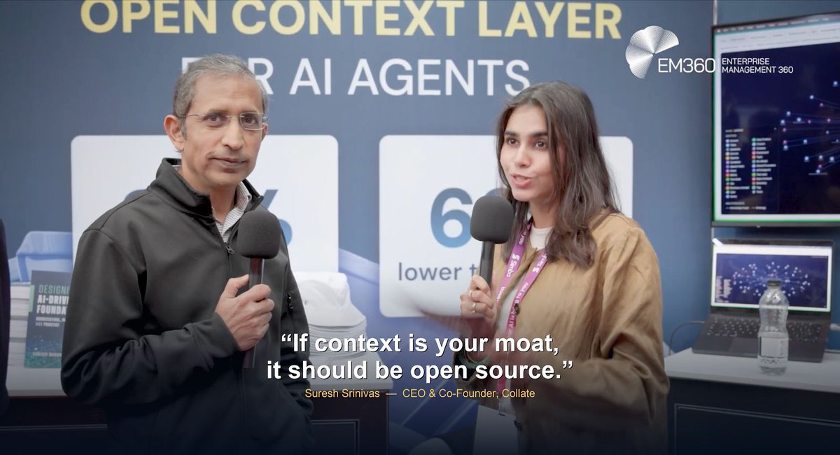 CollateData's tweet photo. "If context is your moat, it should be open source."

Suresh Srinivas (@suresh_m_s), Collate CEO, @BigData_LDN: proprietary context layers trap your AI advantage inside one vendor. Open context compounds.

7x fewer wrong answers. 75% fewer tokens. 4,000+ orgs including OpenAI, Yelp, Airbus.

https://t.co/5ZeVzqamLH

#AIforData #ContextLayer #AIAgents #OpenMetadata