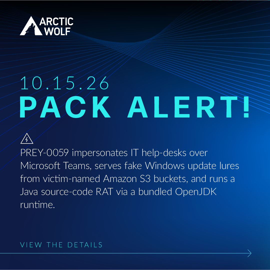 AWNetworks's tweet photo. We’re tracking PREY-0059, a social engineering cluster posing as IT help desk staff on Microsoft Teams. Victims get Windows update lures from Amazon S3 buckets named after them, followed by a Java remote access trojan that tunnels into their networks.

https://t.co/92cBktfB9y https://t.co/PfXrjeY4GQ