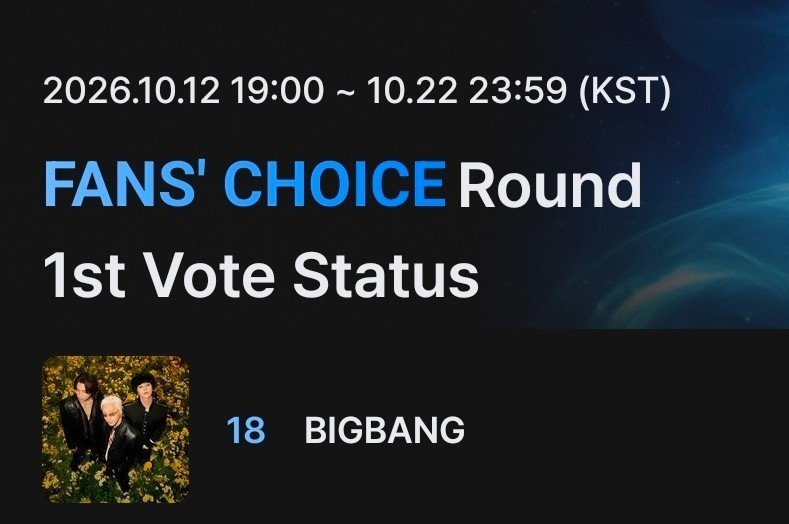 hil_like's tweet photo. 26.10.16 
#2026MAMAVOTE #BIGBANG 

我們 BIGBANG 真的很努力了！
我們VIPs FAMs 願意為 BIGBANG 努力嗎？  

10/22 23:59 (KST)，第一輪投票將結束。目前 BIGBANG 位居18

再不參與投票，名次繼續滑落，無法確保 TOP 20 ，BIGBANG 將失去第二輪入圍資格。

記得在 Mnet Plus 投票！ https://t.co/UwzXFXR0Wv