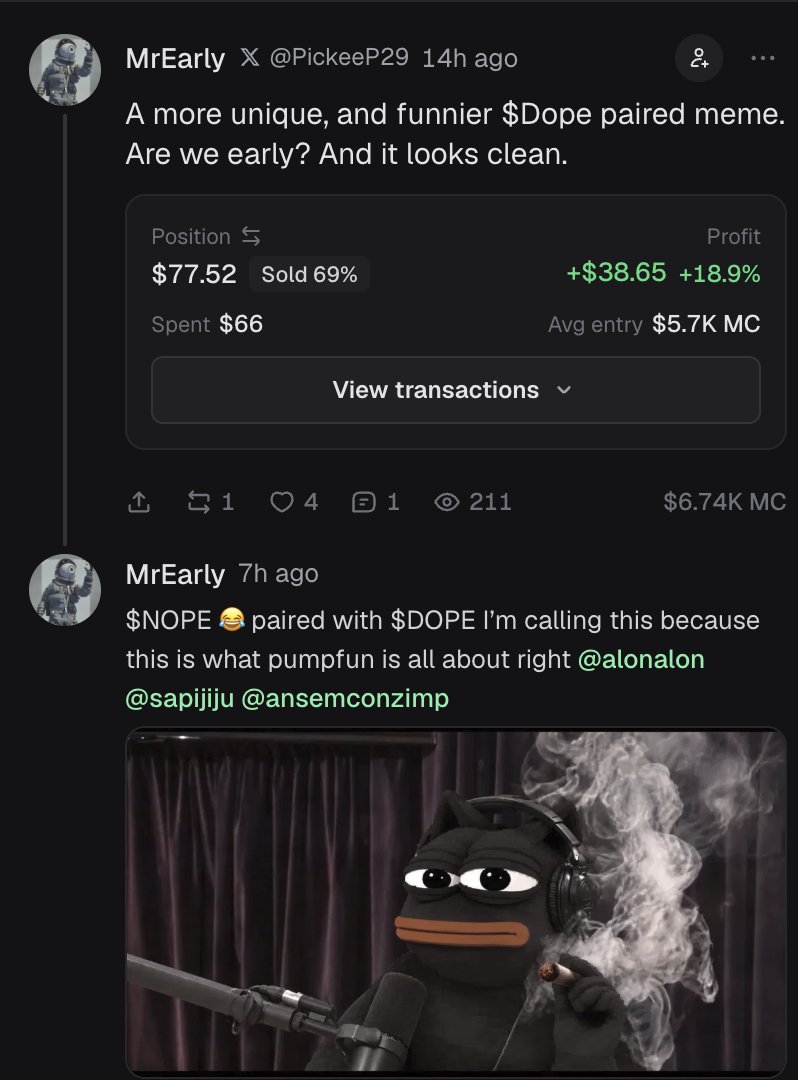 ndogepepe's tweet photo. even the $DOPE community sees it 🤝  NOPE × DOPE just makes sense. https://t.co/REvurtoJp5